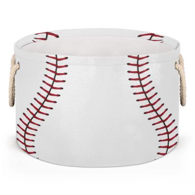 Baseball Large Round Storage Basket Sport Baseball Collapsible Circle Storage Bin Laundry Hamper With Handle for Kids Toy Blanket Dirty Clothes Towel Living Room Nursery Storage Organizer Decor
