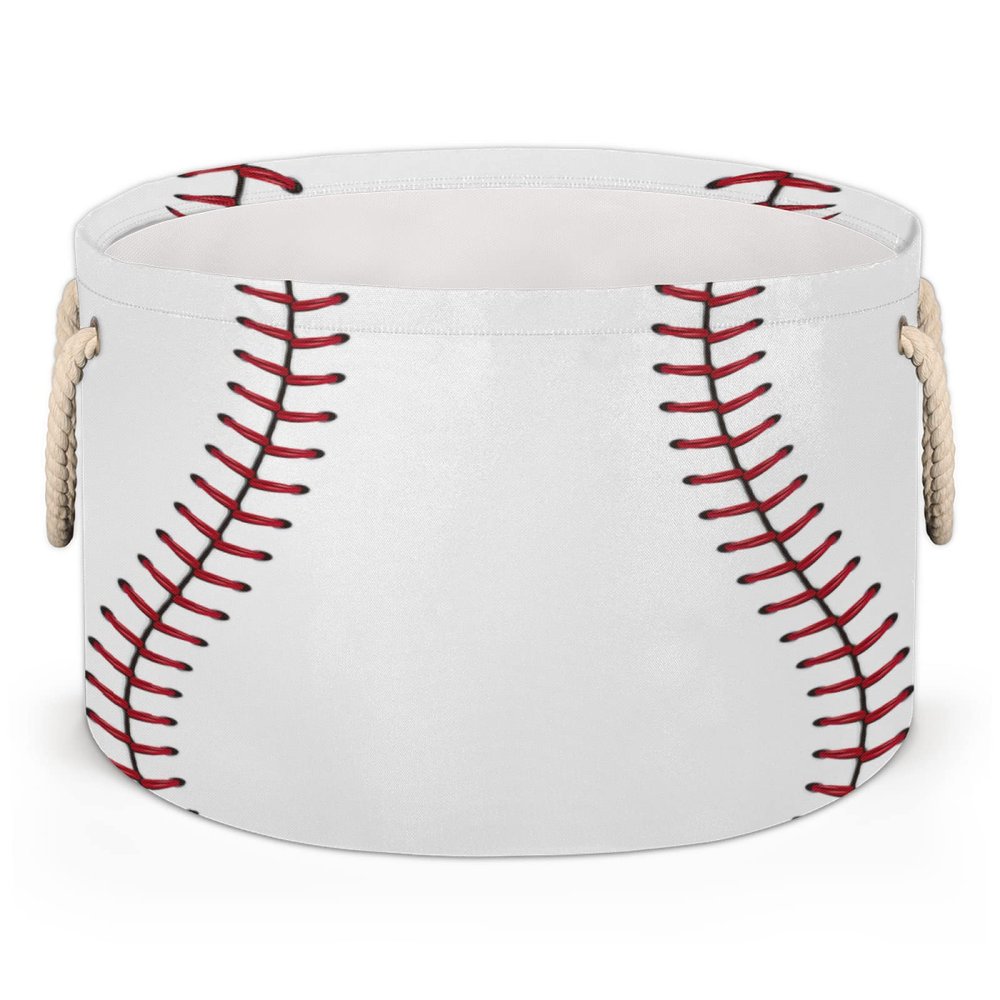Baseball Large Round Storage Basket Sport Baseball Collapsible Circle Storage Bin Laundry Hamper With Handle for Kids Toy Blanket Dirty Clothes Towel Living Room Nursery Storage Organizer Decor