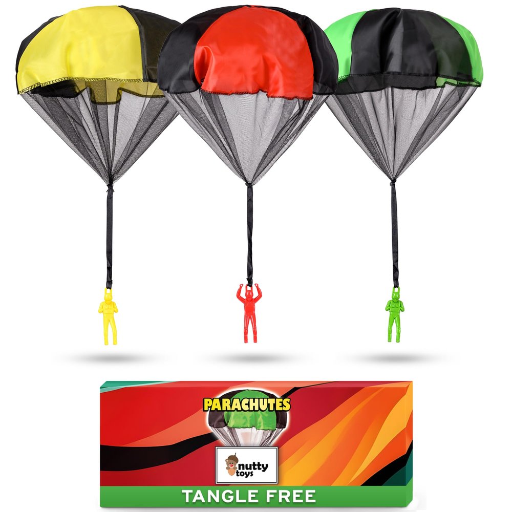 nutty toys Parachute Toys for Kids - Tangle Free Outdoor Flying Parachute Men, Top Indoor & Outside, 3 4 5 6 7 8 9 10 11 12 Year Old, Best Valentines Day Idea 2026, Unique Boy & Girl Easter Gifts