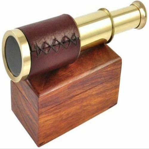 Antique Leather OR Plain Bound Brass Telescope 6" with Cap and Wooden Gift Box by MUSKAN NAUTICAL STORE