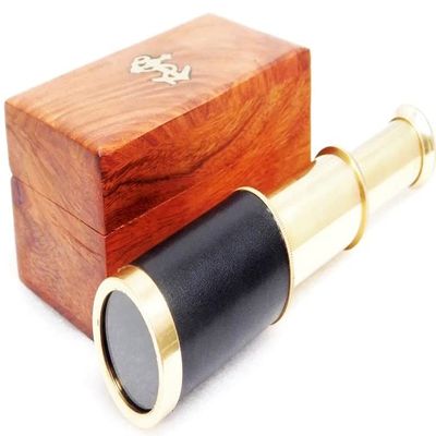 Brass 6 inch Telescope with Rose Wood Box - Gift Dcor Children's Pirate Gift - Vintage Antique Sailor's Spyglass by MUSKAN NAUTICAL STORE
