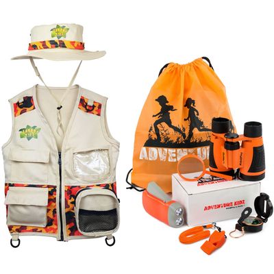 Adventure Kidz Outdoor Explorer Kit - Orange Adventure Kit and Vest and Hat Bundle, 9 Items