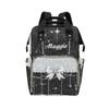 NZOOHY Glitter Print Silver Black Bow Personalized Name Diaper Bag Tote, Custom Waterproof Nursing Baby Bag Mummy Backpack for Mom Travel Outdoor view 1
