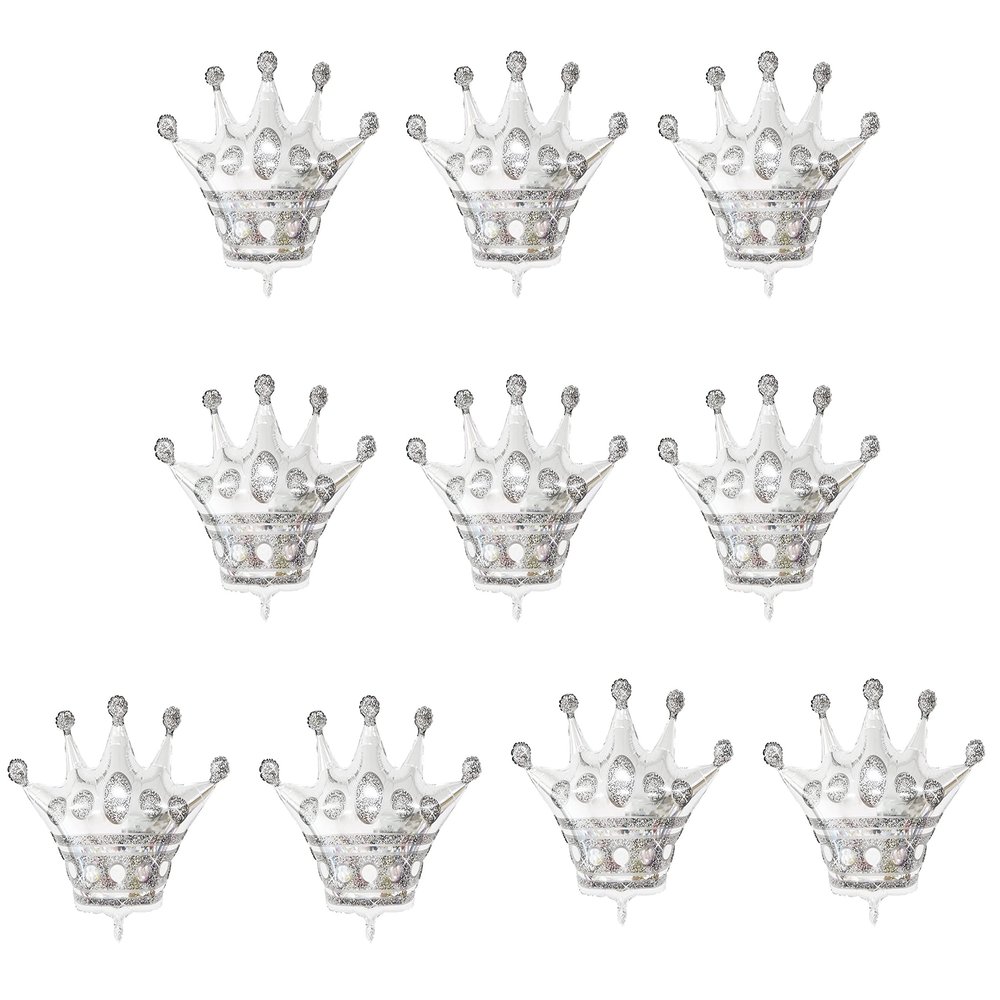 10 Pcs Jumbo Foil Crown Balloons Large 30 Inches Foil Helium Crown Balloons for Birthday Wedding Party Decorations (Silver)