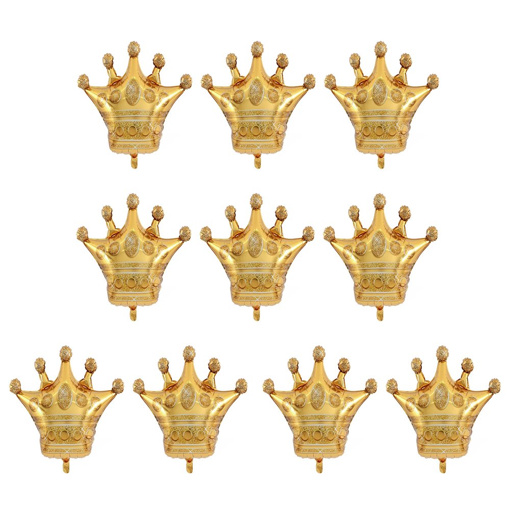 10 Pcs Jumbo Foil Crown Balloons Large 30 Inches Foil Helium Crown Balloons for Birthday Wedding Party Decorations (Gold)