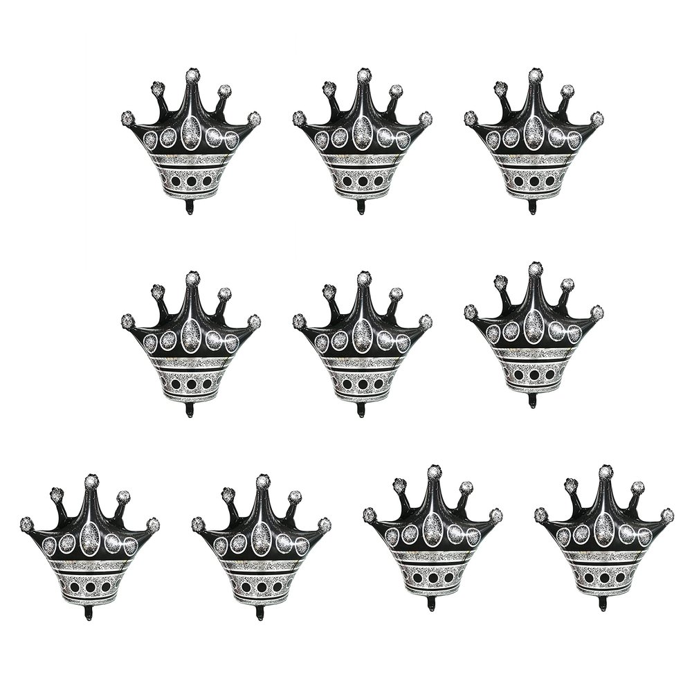 10 Pcs Jumbo Foil Crown Balloons Large 30 Inches Foil Helium Crown Balloons for Birthday Wedding Party Decorations (Black)