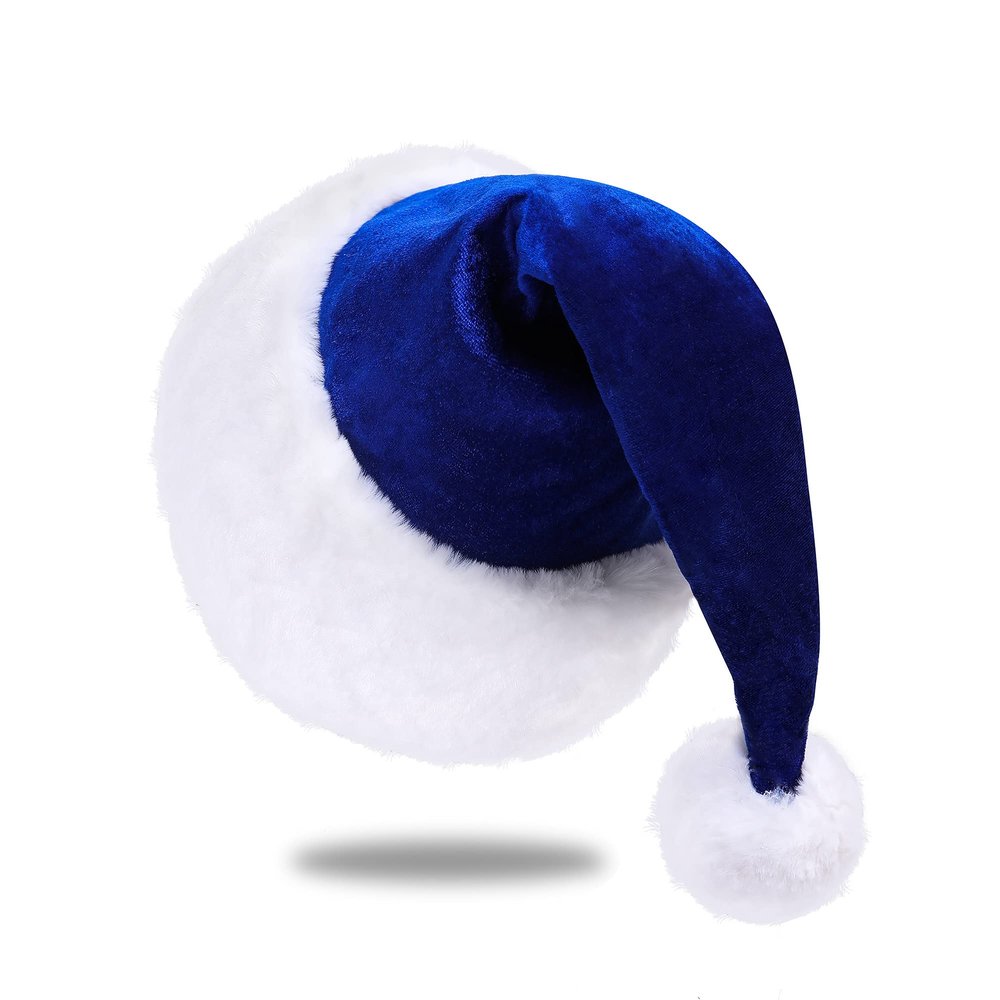 Eoocan Santa Hat, Santa Hat for Kids, Unisex Velvet Comfort Blue Christmas Hats Extra Thicken Classic Plush for Christmas New Year Festive Holiday Party Supplies