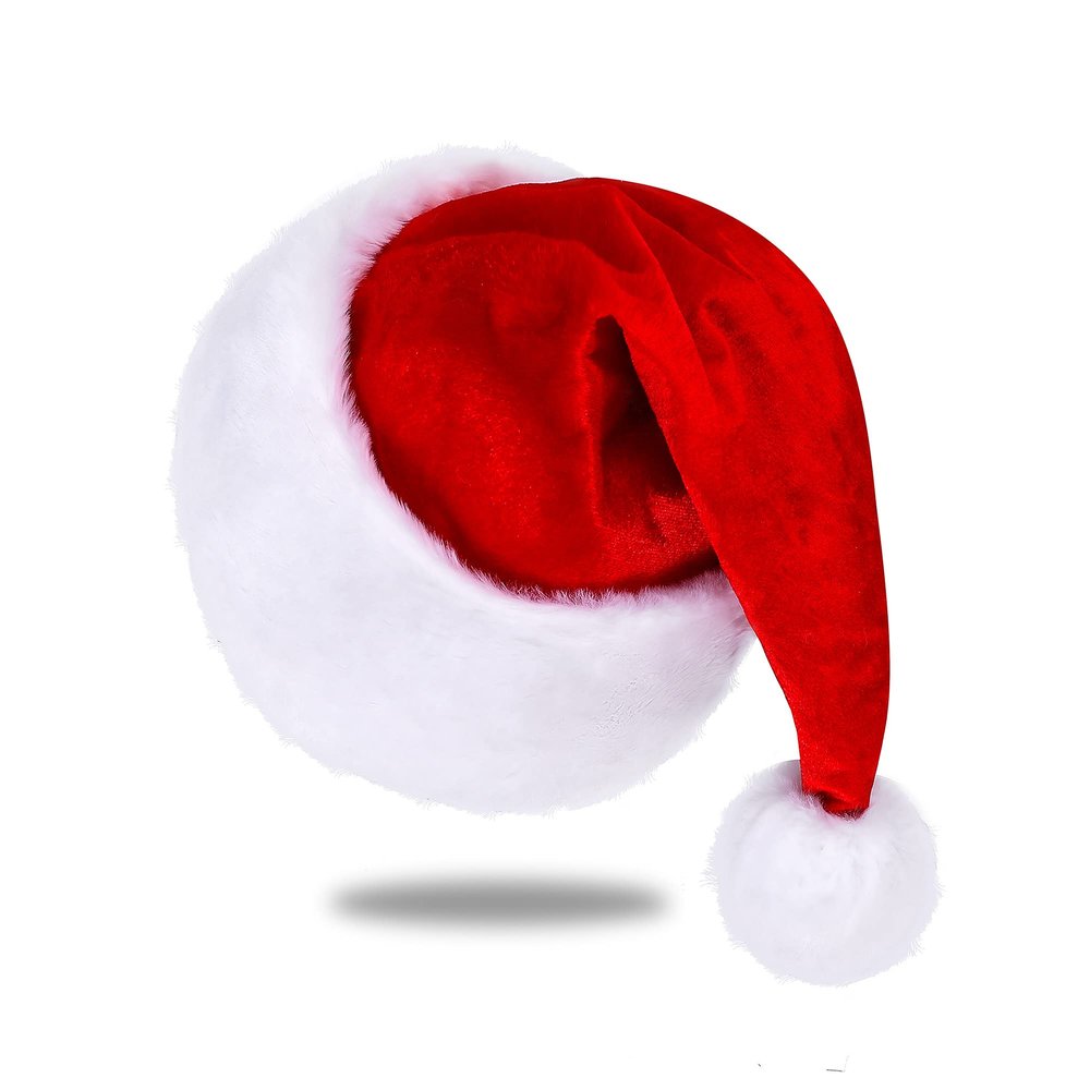 Eoocan Santa Hat, Santa Hat for Kids, Unisex Velvet Comfort Red Christmas Hats Extra Thicken Classic Plush for Christmas New Year Festive Holiday Party Supplies