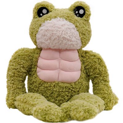 ELAINREN 3D Muscle Frog Plush Toy Funny Stuffed Green Froggy with Abs Decor/17.7''