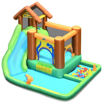 GLACER Inflatable Water Slide, 6-in-1 Multifunctional Water Bouncy Park w/Long Slide, Splash Pool, Climbing Wall, Water Cannon, Pool Slides Inflatables for Kids