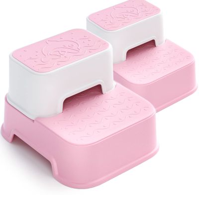 Toddler Step Stool for Bathroom,Kids Step Stool for Potty Training,Toilet Stool, Slip Resistant (Pink, 2 Packs)
