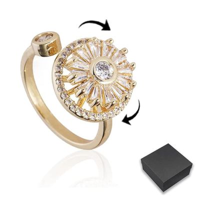 Aphro Gold Crystal Anxiety Relief Spinning Ring - Adjustable Decompression Anti-Stress Anxiety Ring Spinner, Stress Relieving Ring Jewelry Gift for Women(1pc)