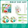Tessco 193 Pcs Dinosaur Birthday Party Supplies Includes Plates Cups Napkins Banner Knives Fork Spoon Tablecloth Cupcake Toppers Straw Swirls for Boys Dino Birthday Party Decoration, Serves 20 Guests view 3