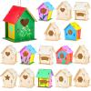 Juexica 15 Pcs 4" Wooden Birdhouses, Unfinished Wood Bird Houses Kits Arts and Spring Crafts Kids Wooden Bird Houses Bulk for Children to Build and Paint DIY Craft (Modern) view 1