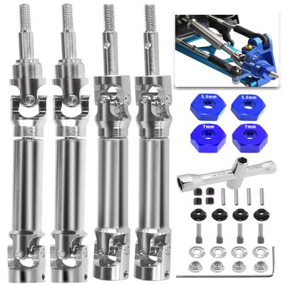 4PCS Stainless Steel Drive Shaft CVD Upgrades Part for 1/10 Stampede VXL 4X4,Rustler VXL 4X4,Slash VXL 4X4 Platinum Ultimate,Hoss VXL 4X4 4WD,ARRCat Front Rear #45 Drive Shaft with Hex,Blue