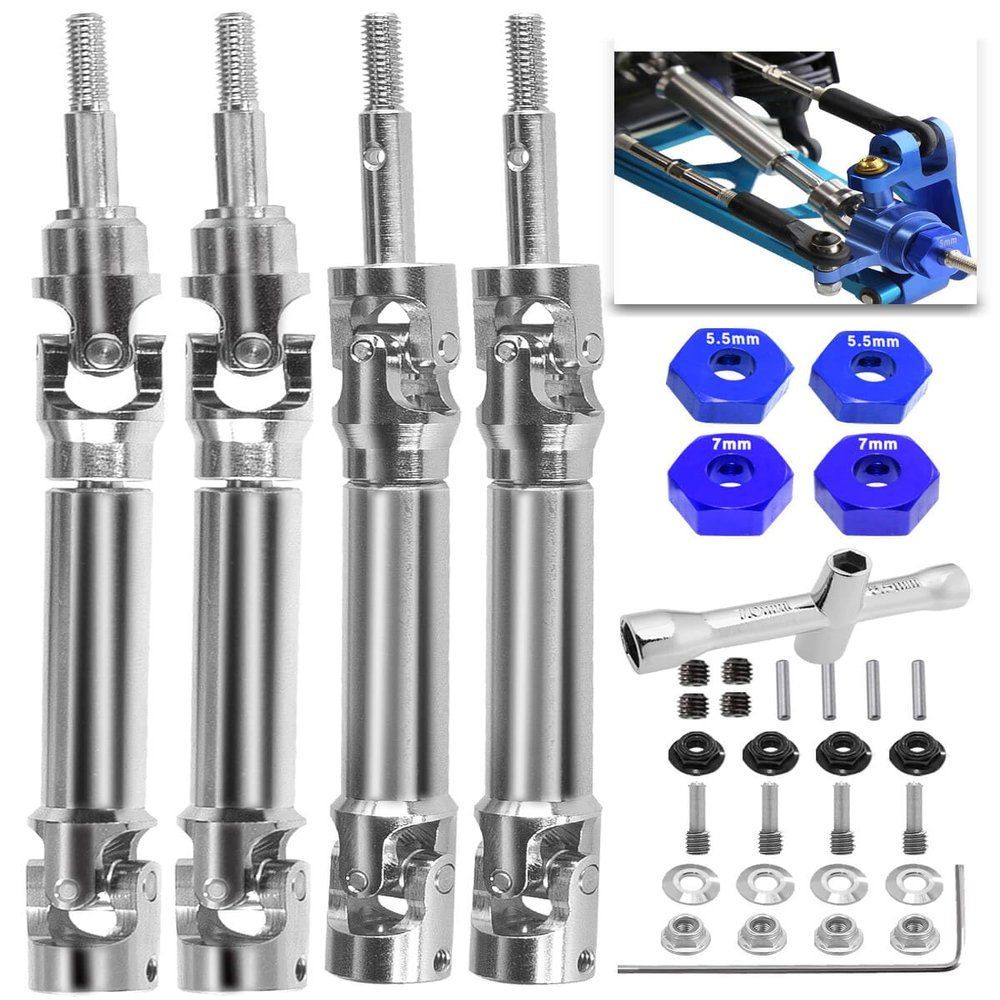 4PCS Stainless Steel Drive Shaft CVD Upgrades Part for 1/10 Stampede VXL 4X4,Rustler VXL 4X4,Slash VXL 4X4 Platinum Ultimate,Hoss VXL 4X4 4WD,ARRCat Front Rear #45 Drive Shaft with Hex,Blue