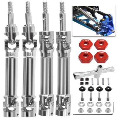 4PCS Stainless Steel Drive Shaft CVD Upgrades Part for 1/10 Stampede VXL 4X4,Rustler VXL 4X4,Slash VXL 4X4 Platinum Ultimate,Hoss VXL 4X4 4WD,ARRCat Front Rear #45 Drive Shaft with Hex,Red