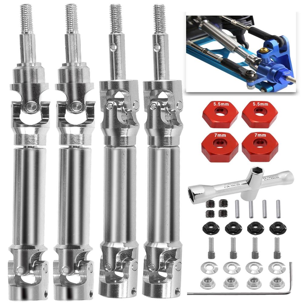 4PCS Stainless Steel Drive Shaft CVD Upgrades Part for 1/10 Stampede VXL 4X4,Rustler VXL 4X4,Slash VXL 4X4 Platinum Ultimate,Hoss VXL 4X4 4WD,ARRCat Front Rear #45 Drive Shaft with Hex,Red