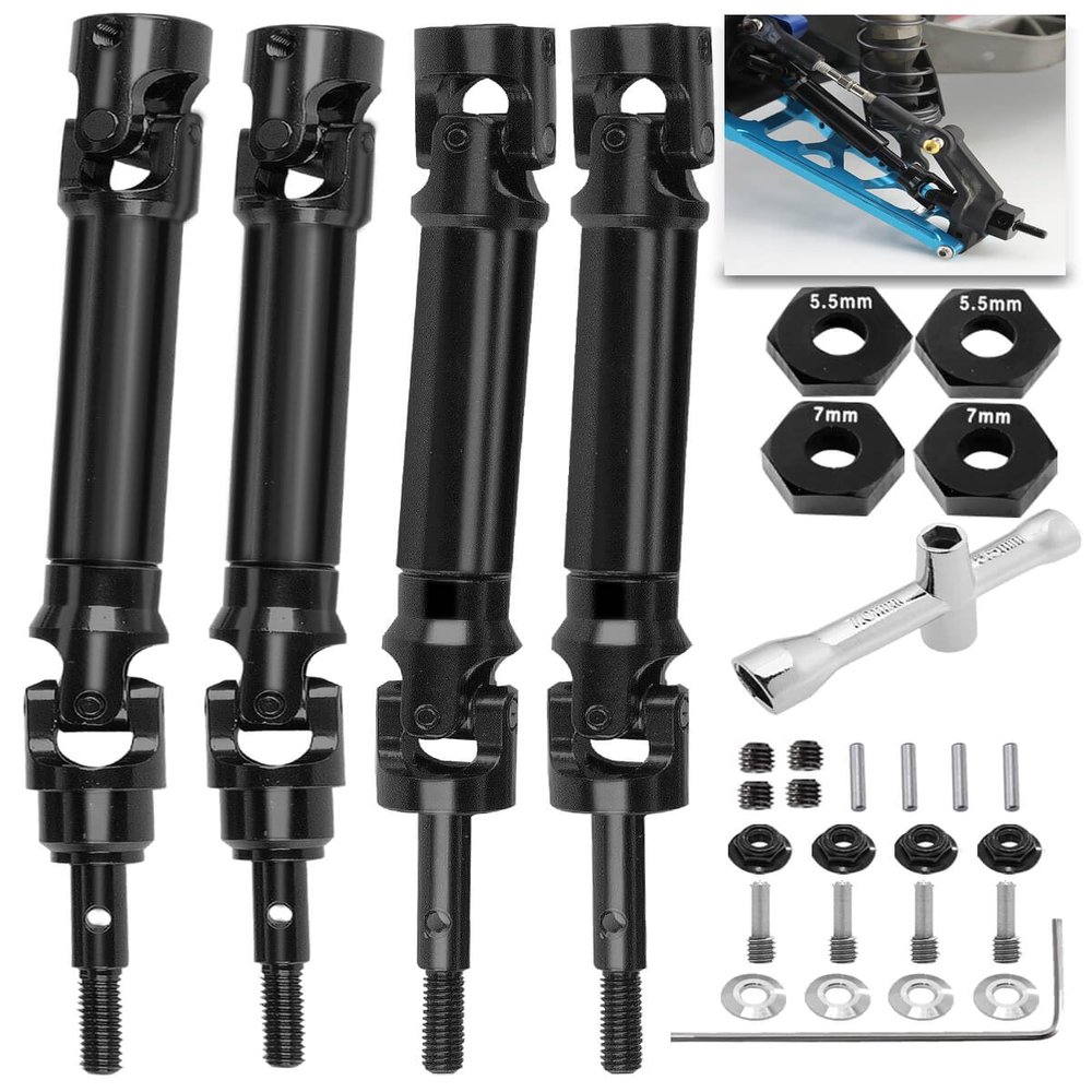 4PCS Stainless Steel Drive Shaft CVD Upgrades Part for 1/10 Stampede VXL 4X4,Rustler VXL 4X4,Slash VXL 4X4 Platinum Ultimate,Hoss VXL 4X4 4WD,ARRCat Front Rear #45 Drive Shaft with Hex,Black