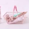 LUOZZY Mini Dollhouse Shopping Cart & Basket for Kids Small Supermarket Handcart Grocery Basket Storage Toy Pretend Play Toy for Boys Girls Toddlers, Pink - 5.313.745.9inch/7.485.313.54inch view 3