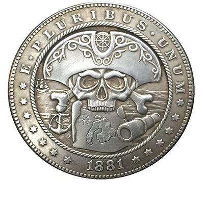 Rare USA United States 1881 CC Nickel Morgan Dollar Skull Zombie Silver Color Restrike Coin. Discover Now!