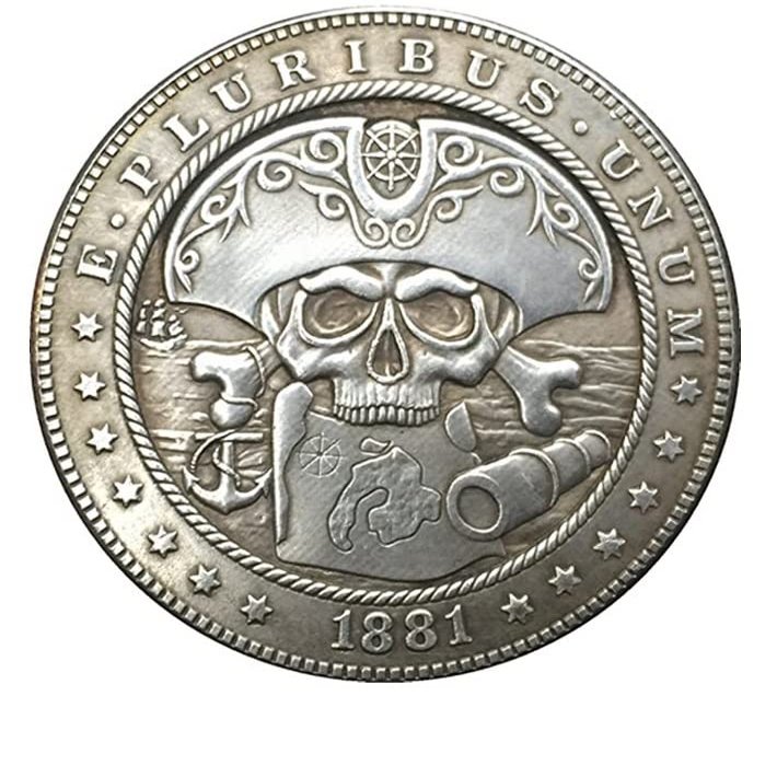 Rare USA United States 1881 CC Nickel Morgan Dollar Skull Zombie Silver Color Restrike Coin. Discover Now!