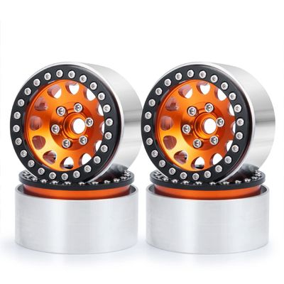 RCLIONS 4PCS Aluminum Alloy 1.9" Beadlock Wheels Rims 30mm Width for Axial SCX10, SCX10 II, TRX4 1/10th RC Crawler Car Upgrades (Orange)