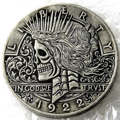 Rare Antique USA United States 1922 Skull Zombie Liberty Silver Color One Dollar Restrike Coin. Discover Now!