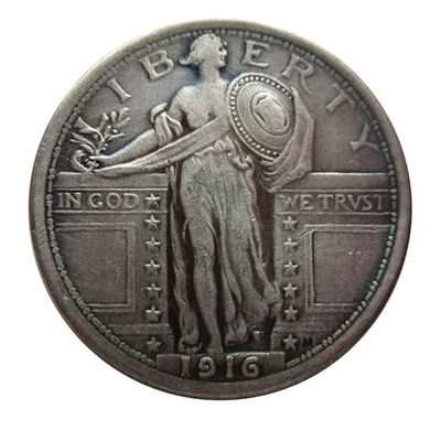 Rare USA United States 1916 USA Standing Liberty Quarter Dollar Restrike Replica Silver Color Coin. Discover Now!