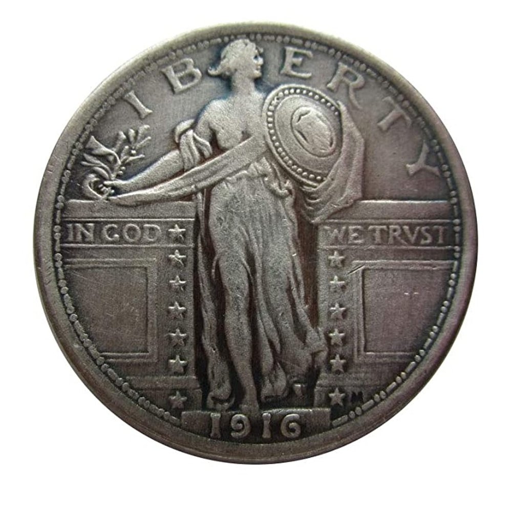 Rare USA United States 1916 USA Standing Liberty Quarter Dollar Restrike Replica Silver Color Coin. Discover Now!
