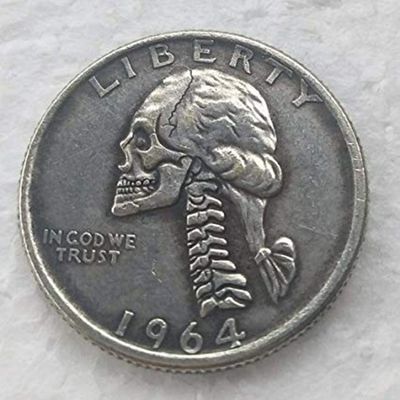 Rare USA United States 1964D Washington Quarter Dollar Skull Zombie Skeleton Silver Color Coin. Discover Now!
