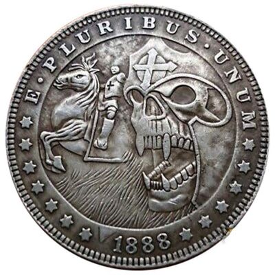 Rare USA United States 1888 Nickel Morgan Dollar Skull Knight Zombie Silver Color Restrike Coin. Discover Now!