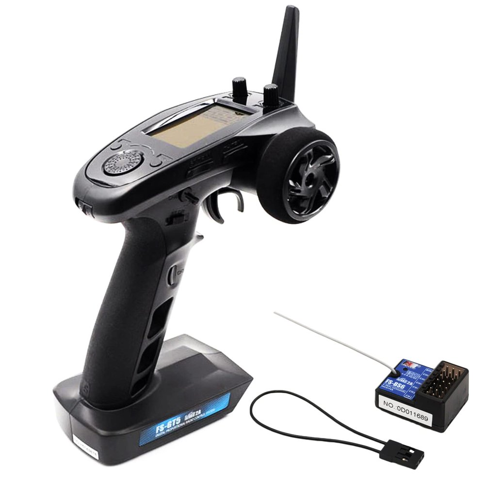 HTLNUZD Flysky FS-GT5 Radio Transmitter & FS BS6 Gyro Receiver, 6 Channels 2.4Ghz for Remote Control RC Car Crawler Boat with ABS Setting, AFHDS 2A, 4 Climbing Mode