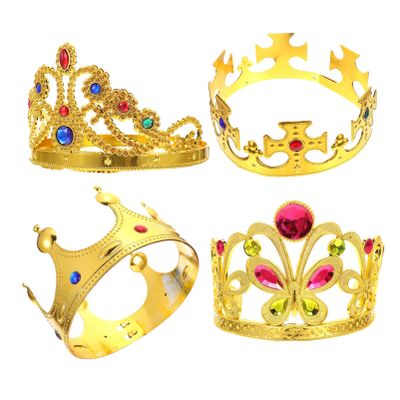 4Pcs King and Queen Crown Set with Rhinestones - Gold Costume Crowns for Prom, Birthday Party Accessories