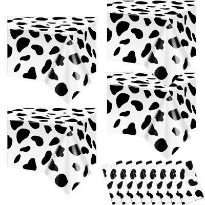 Maitys 12 Pcs Cow Tablecloth 54 x 108 Inch Cow Table Cloths for Parties Cow Tablecloth Cow Party Supplies Disposable Plastic Rectangular Table Cover for Farm Animal Birthday, Black and White