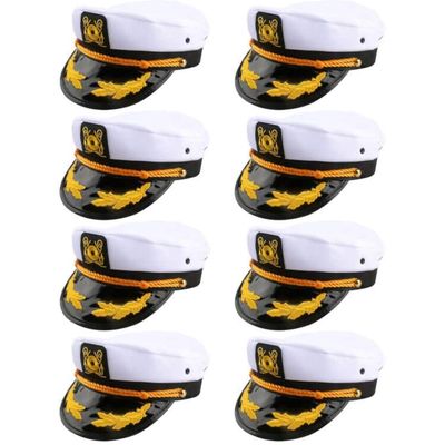 SGBETTER 8 Pieces Captain Hats Adjustable White Sailors Navy Marine Admiral Caps for Yacht Theme Party Costume Accessory (Style 3)