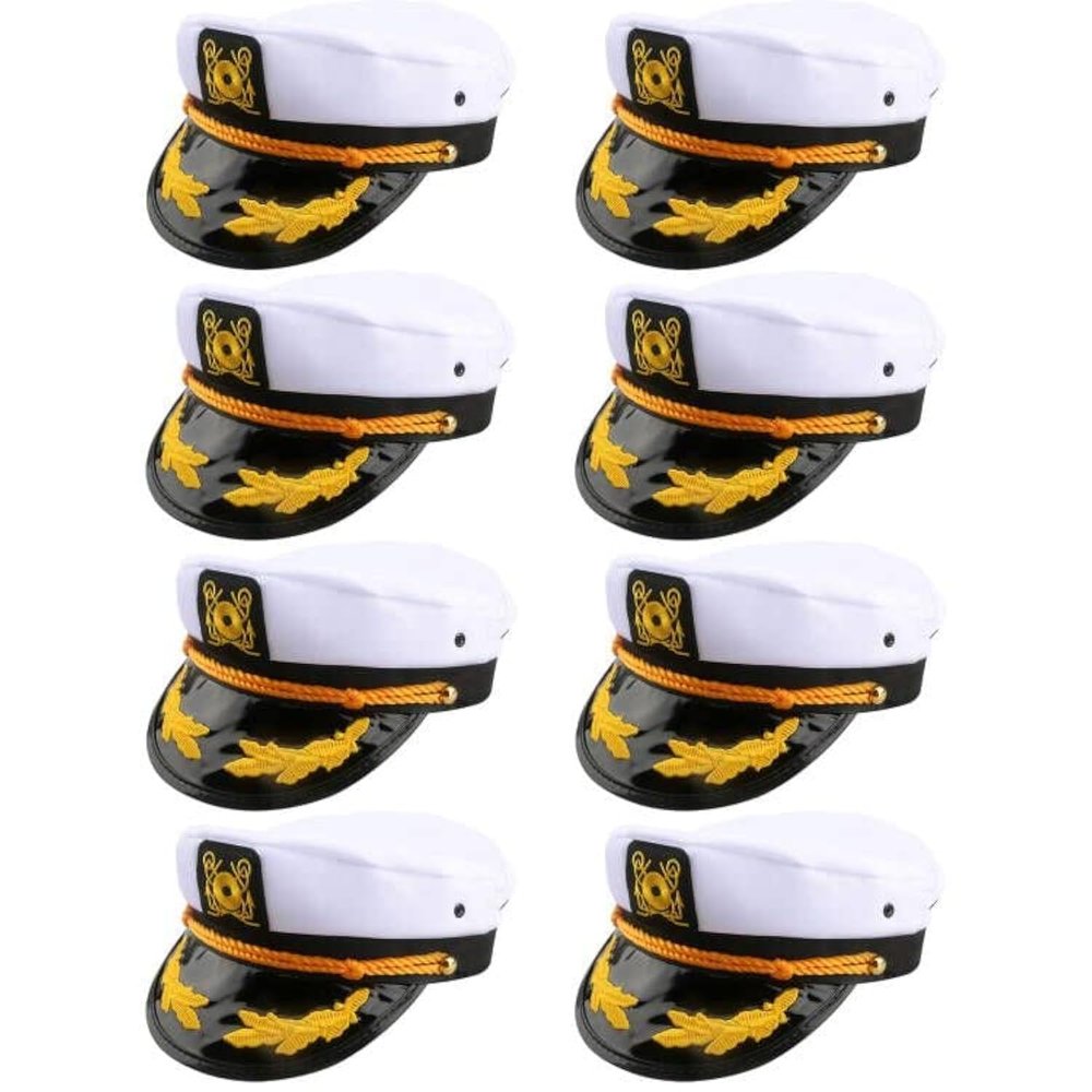 SGBETTER 8 Pieces Captain Hats Adjustable White Sailors Navy Marine Admiral Caps for Yacht Theme Party Costume Accessory (Style 3)