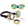 RuiJinGen Kaleidoscope Steampunk Goggles Rave Glasses Rainbow Prism Diffraction EDM Psychedelic Lenses (A14 Gold) view 1