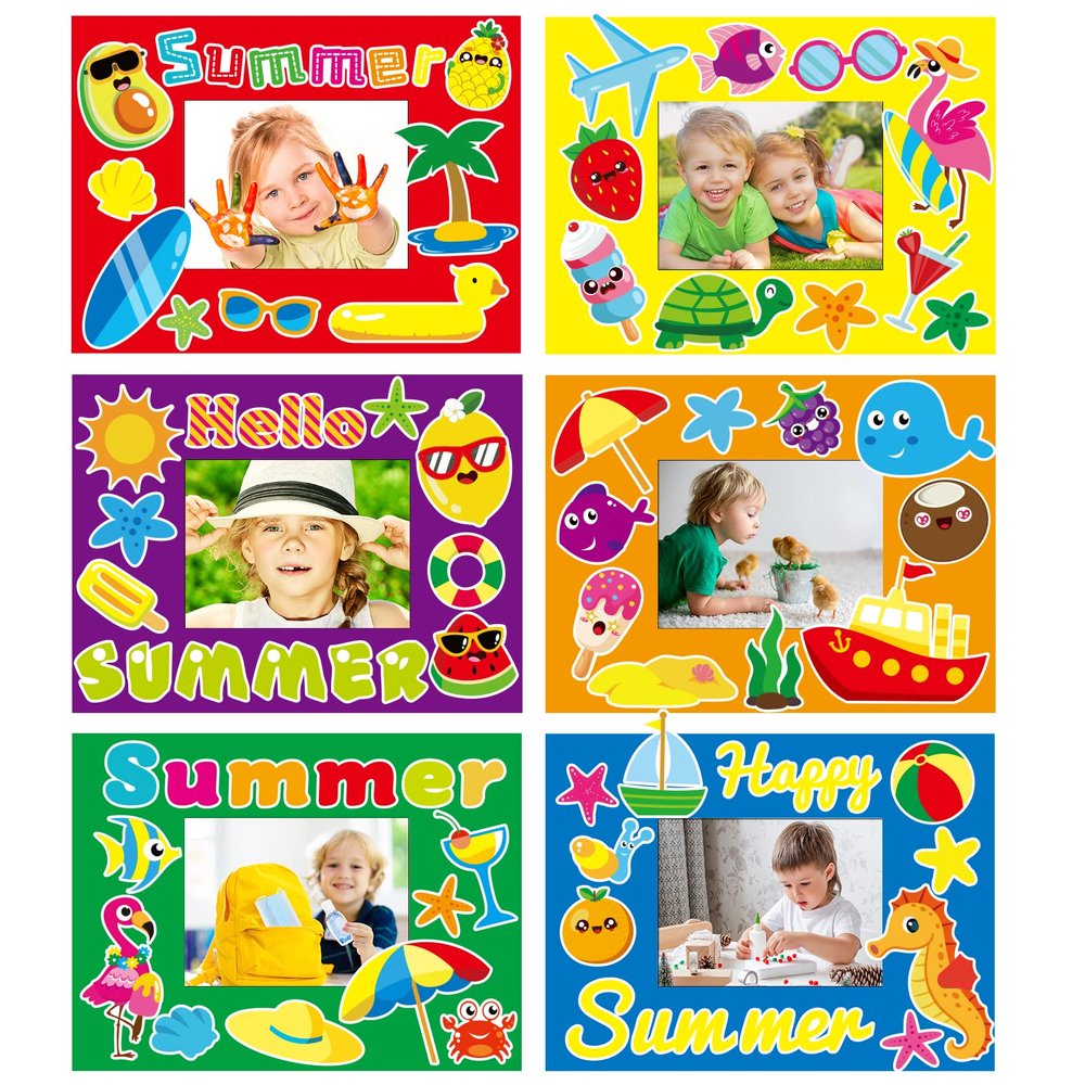 30 Pcs Summer Craft Kits for Preschool Kids First Day of School DIY Paper Picture Frame Craft Art Craft Kindergarten Home Classroom Indoor Activities Game Summer Party Favor Decor