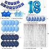 18th Birthday Decoration for Men and Women, Blue Balloons Happy Birthday Banner Metallic Fringe Curtain for 18th Birthday Party Supplies view 2