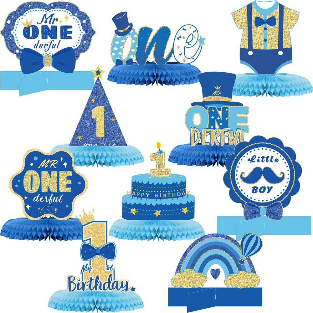 10 Pcs Mr. Onederful Birthday Decorations First Birthday Honeycomb Centerpieces Boys 1st Birthday Party Supplies Mr. Onederful Party Baby 1st Birthday Decorations for Baby Boys First Birthday Party