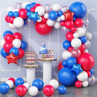 138PCS Red White and Blue Balloon Garland Arch Kit, 18 12 10 5 inch Red and Blue White Balloon Garland with Stars for 4th of July Decorations Birthday Baseball Veterans Memorial Patriotic Day