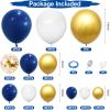 145PCS Navy Blue Gold and White Balloons Garland Arch Kit, 18 12 10 5 inch Navy Blue, White, Metallic Gold and Confetti Balloons Garland, Matte Balloons for Baby Shower, Birthday, Graduation, Wedding view 2