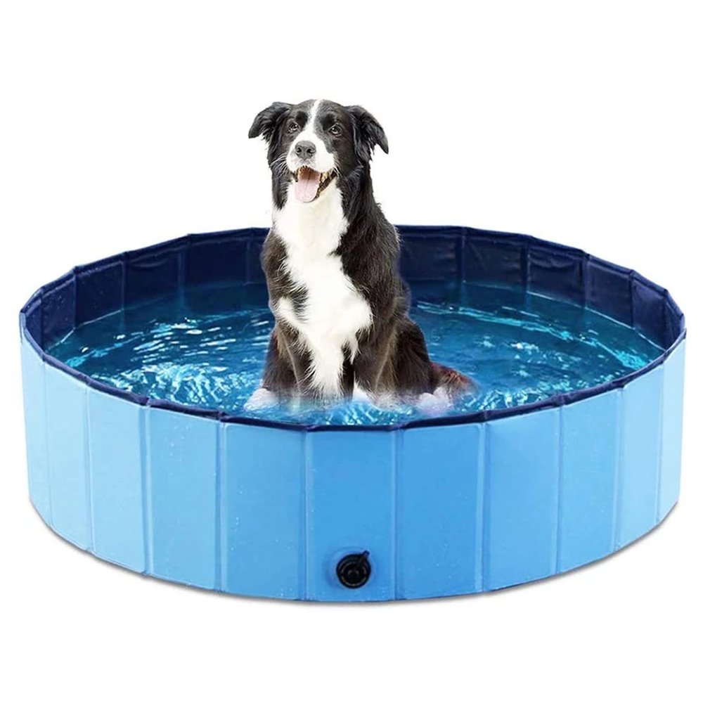 Dog Pool Foldable Dog Paddling Pool Kiddie Pool Dog Swimming Pool PVC Bath Tub Kids Pet Puppy Bathing Tub Portable Wading Pool for Backyard Home Indoor/Outdoor,Blue,80x20cm
