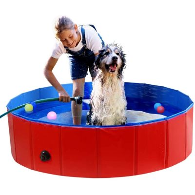 Dog Pool Foldable Dog Paddling Pool Kiddie Pool Dog Swimming Pool PVC Bath Tub Kids Pet Puppy Bathing Tub Portable Wading Pool for Backyard Home Indoor/Outdoor,Red,160x30cm