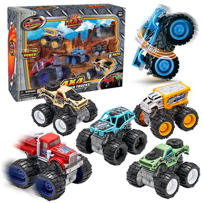 Team Power Monster Trucks Toys for Boys and Girls, 4-Wheel Drive Friction Powered 6-Pack Push and Go Toy Cars with Giant Wheels, 360 Crazy Stunts, Age 3, 4-7 and Above [Amazon Exclusive] (6 Pack)