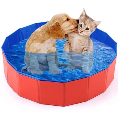Dog Pool Foldable Dog Paddling Pool Kiddie Pool Dog Swimming Pool PVC Bath Tub Kids Pet Puppy Bathing Tub Portable Wading Pool for Backyard Home Indoor/Outdoor,Red,80x20cm