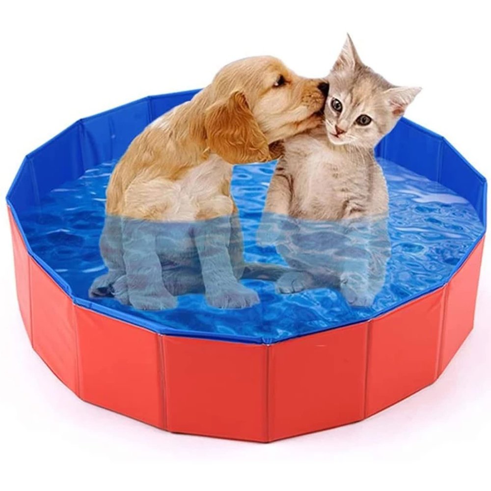 Dog Pool Foldable Dog Paddling Pool Kiddie Pool Dog Swimming Pool PVC Bath Tub Kids Pet Puppy Bathing Tub Portable Wading Pool for Backyard Home Indoor/Outdoor,Red,80x20cm