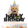 Funny Cat Cake Topper - Orange Happy Birthday Party Decorations Supplies - Cat Lovers Party Decorations for Girls and Boys view 1