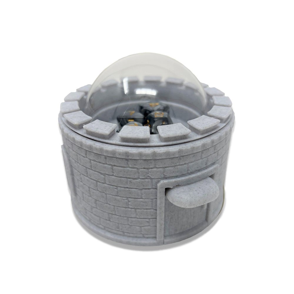 MunnyGrubbers - Castle Dice Popper V2 - Dice Jail - for TTRPG & Board Games - (Random 7PCS D20 Dice Set Included) - Dice Roller - Dice Tower - Dice Holder - DND - (Marble)